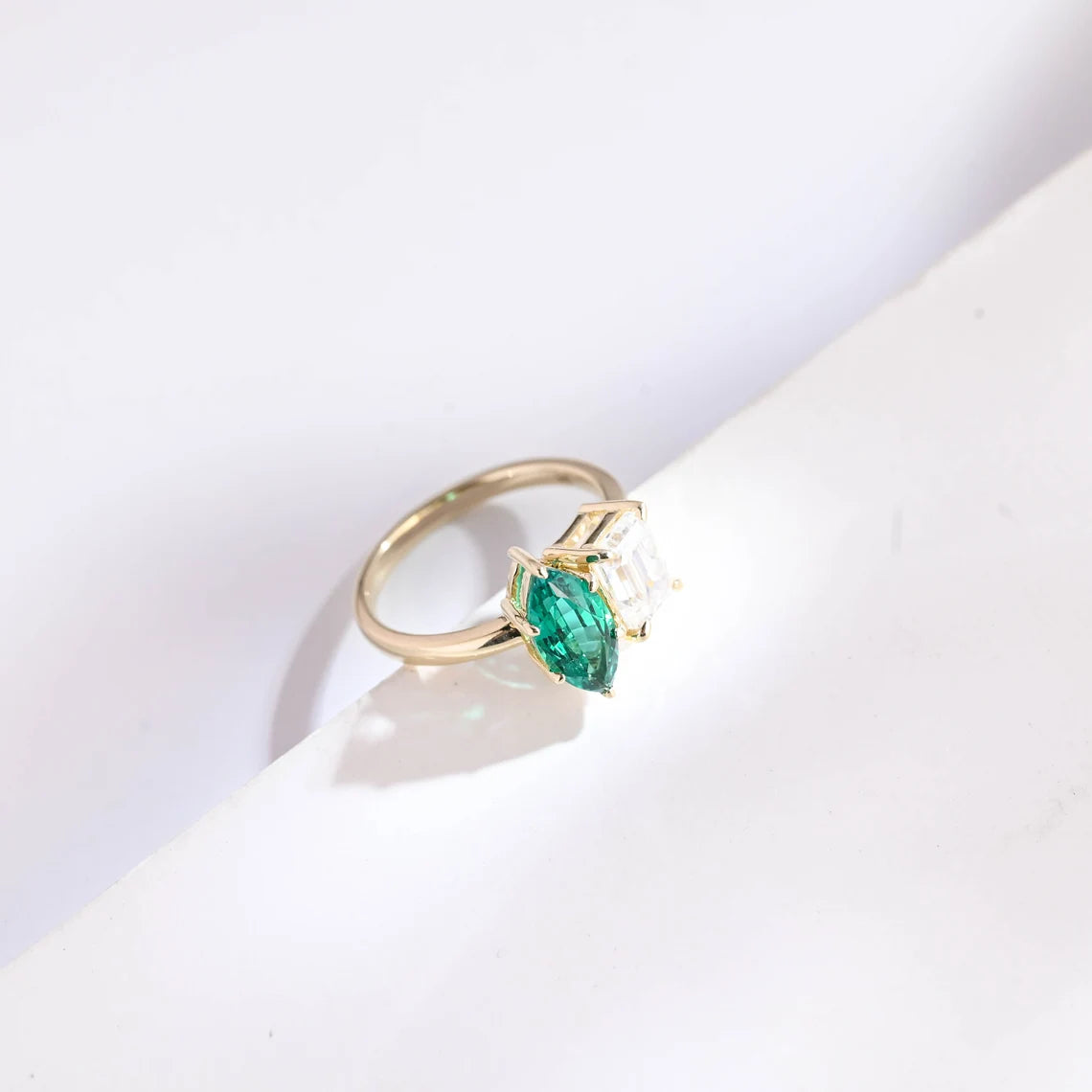 Emerald cut moissanite ring
