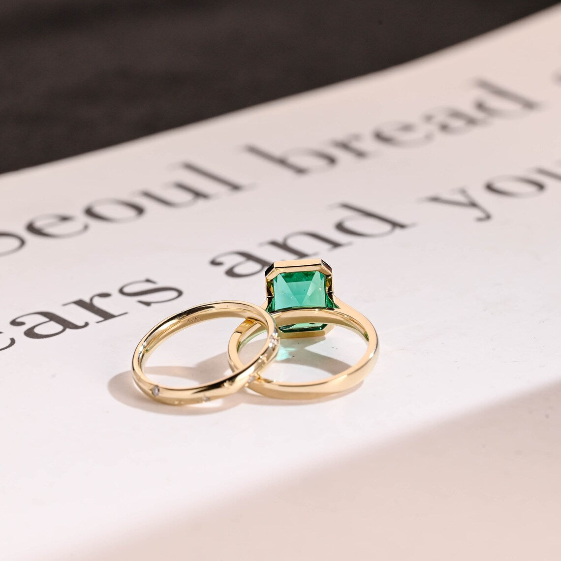 Yellow gold moissanite ring