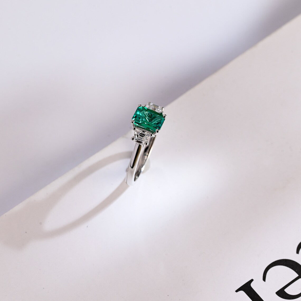 Green emerald cut cz ring