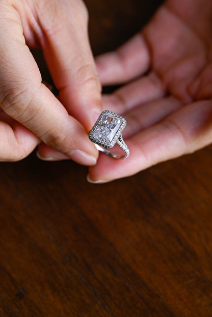 Radiant stone engagement ring