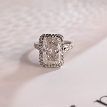 Radiant cut moissanite ring
