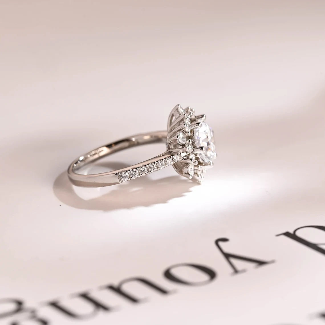 Solid Gold Proposal Ring | Moissanite Sunflower Band | Gift Her

