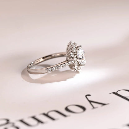 Solid Gold Proposal Ring | Moissanite Sunflower Band | Gift Her


