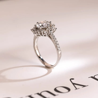 Engagement Sunflower Ring | Solid Gold Moissanite | Gift Women


