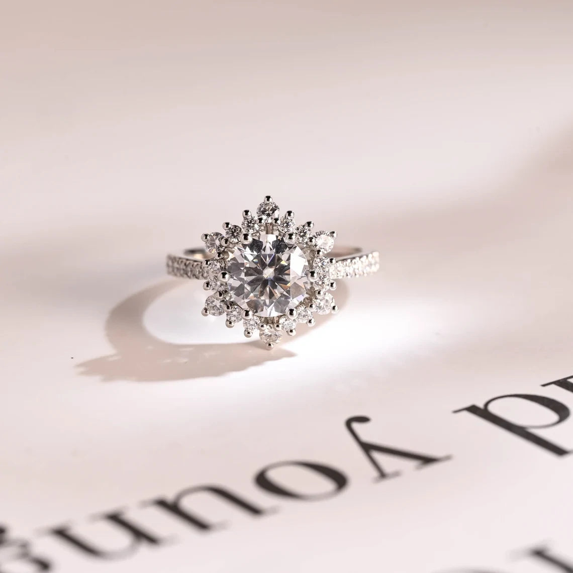 Sunflower Moissanite Ring | Solid Gold Love Gift | Promise Ring

