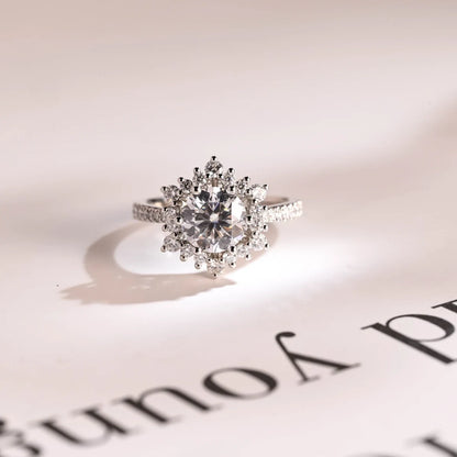 Sunflower Moissanite Ring | Solid Gold Love Gift | Promise Ring

