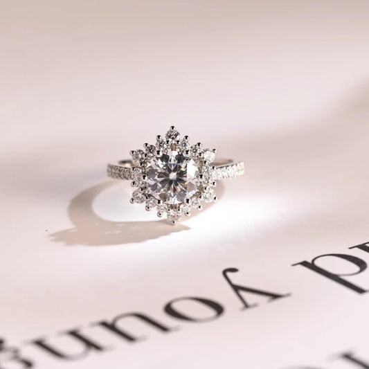 Sunflower Moissanite Ring | Solid Gold Love Gift | Promise Ring

