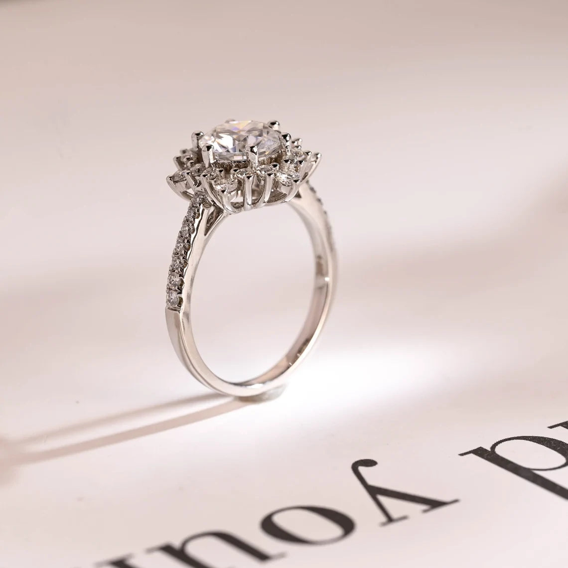 Sunflower Inspired Ring | Proposal Jewelry Gift | Moissanite Band


