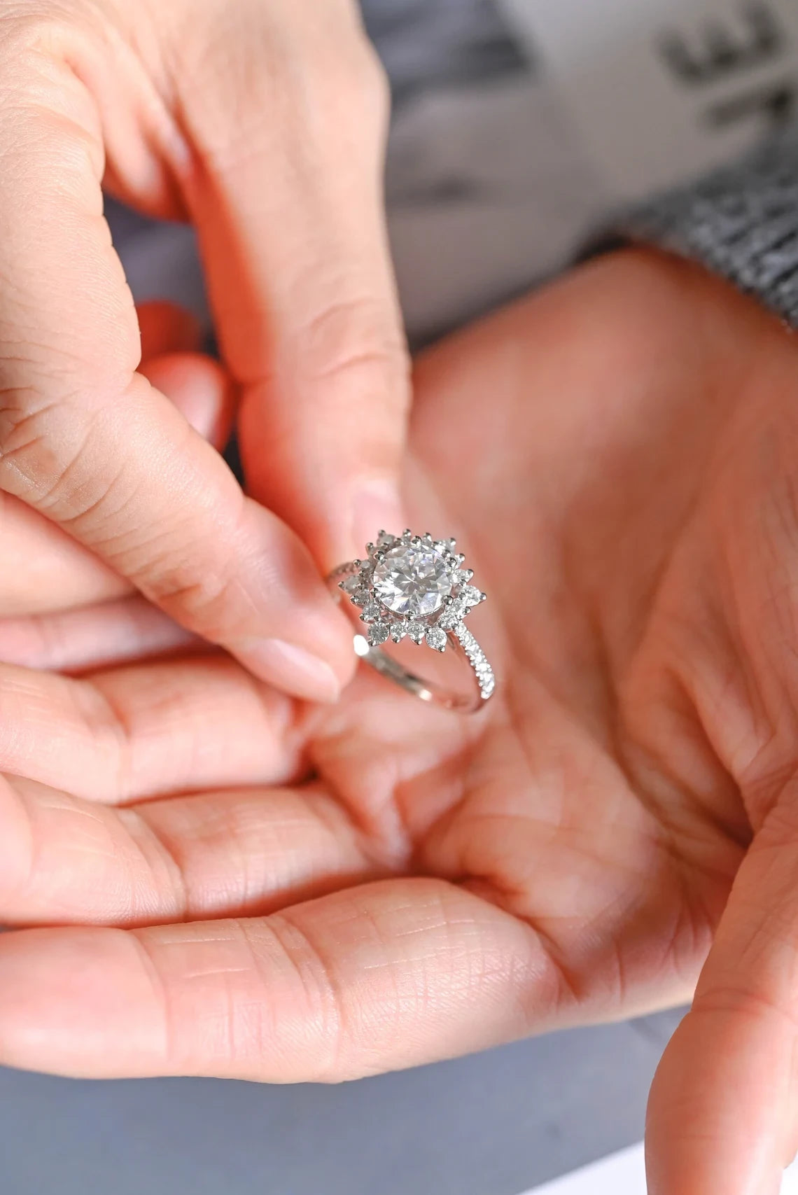 Romantic Moissanite Ring | Floral Solid Gold Band | Gift Her

