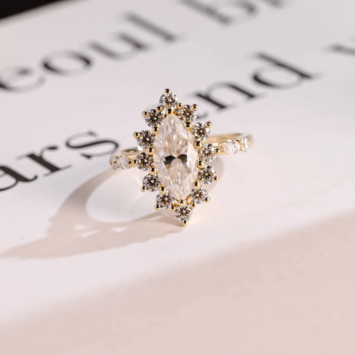 Marquise cut moissanite ring