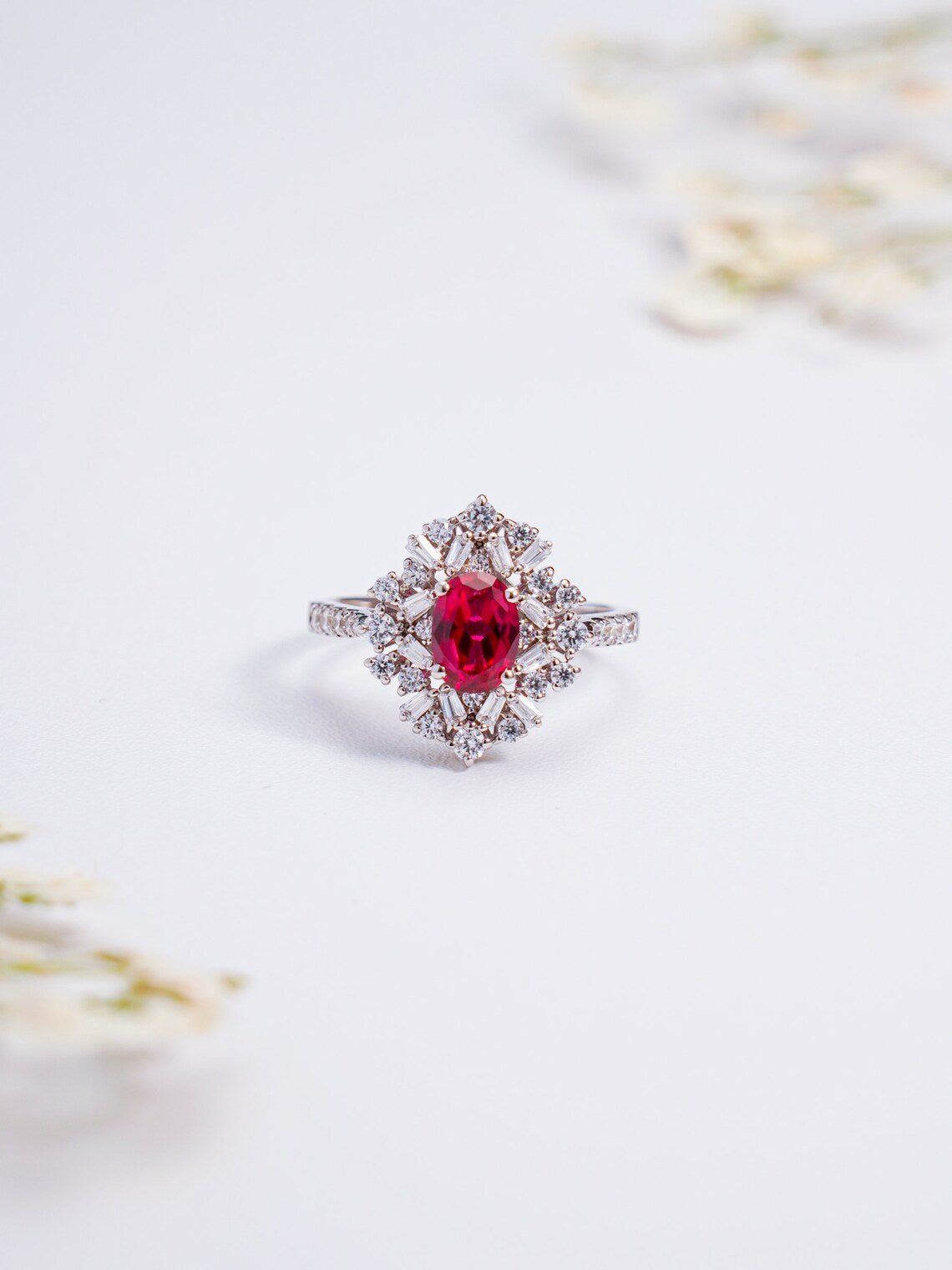 Red Ruby Oval Cut CZ Ring