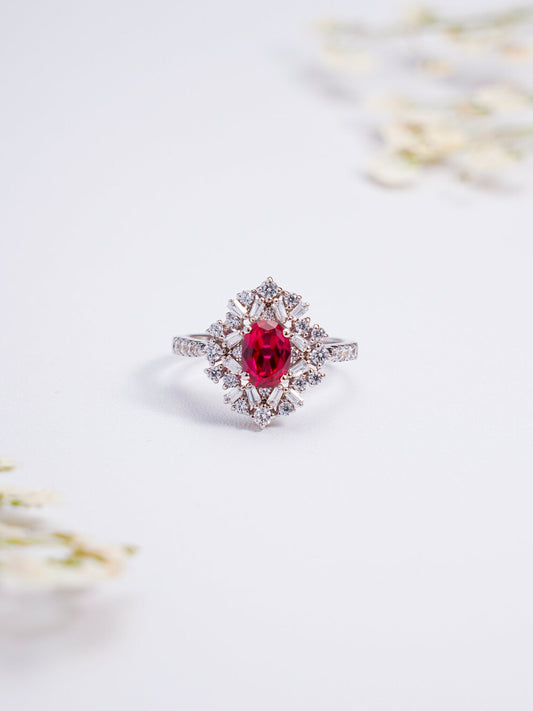 Red Ruby Oval Cut CZ Ring