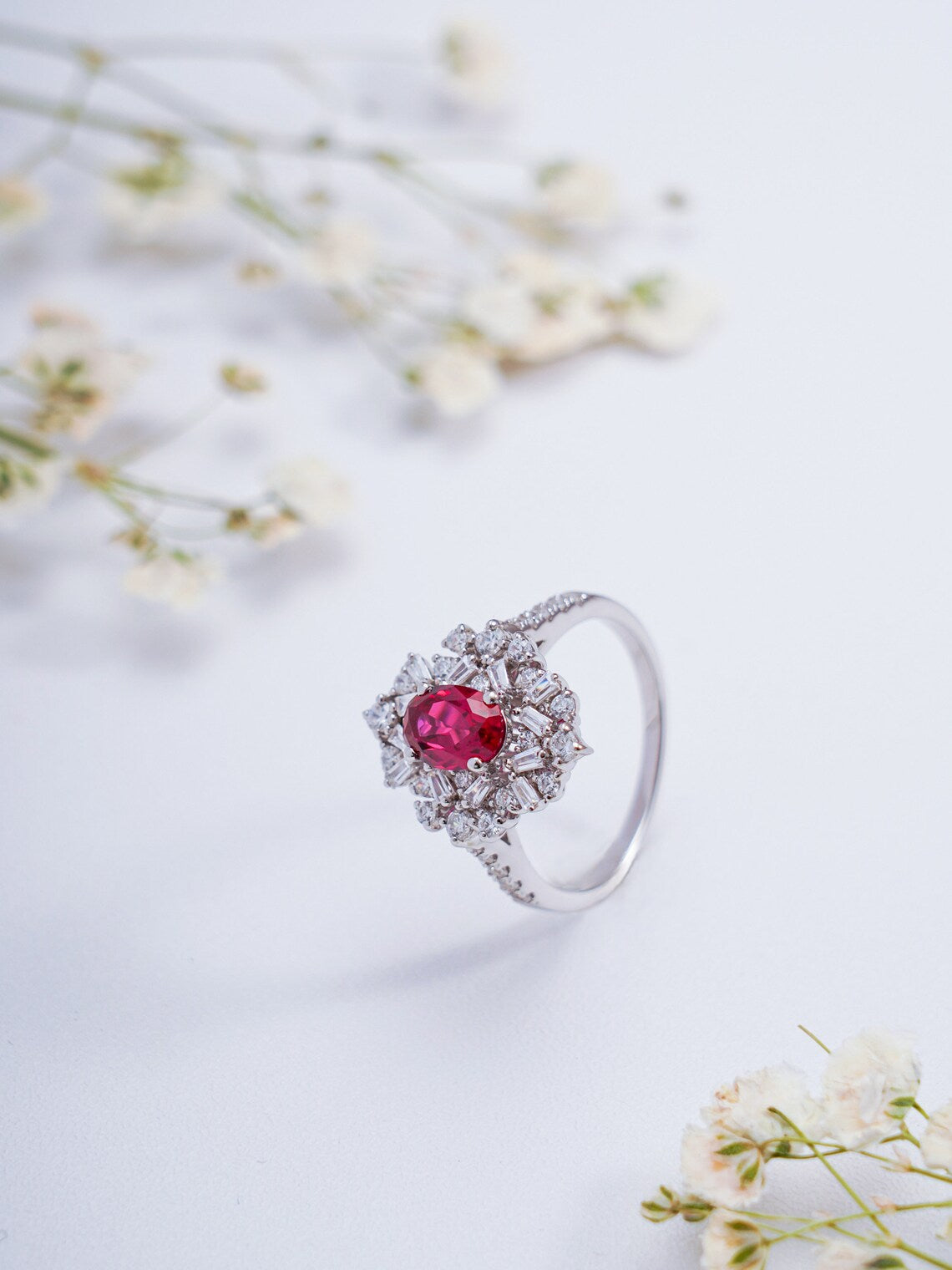 Ruby Oval Cut Engagement Ring