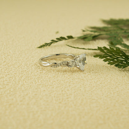 Crossover vine pave engagement ring