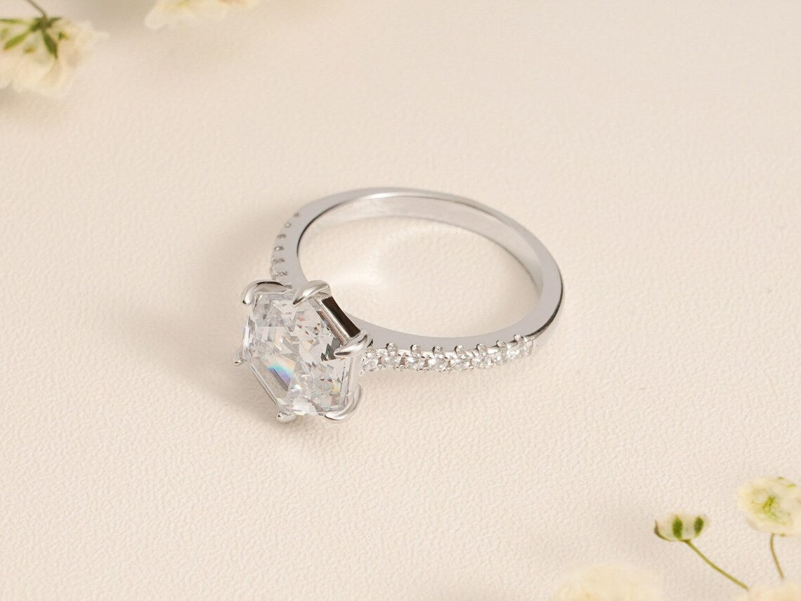 White gold moissanite ring
