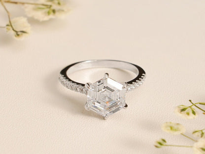 Hexagon cut moissanite ring