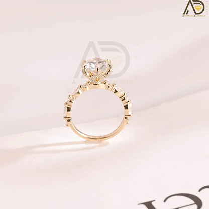 2CT Round Moissanite Ring | Romantic Solid Gold Gift | Floral Design Ring

