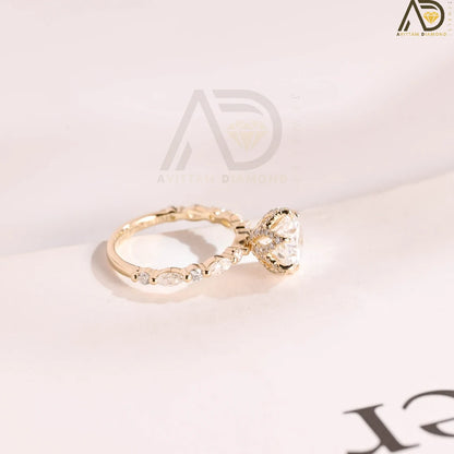 Flower Design Proposal Ring | 2CT Round Cut Moissanite | Solid Gold Band

