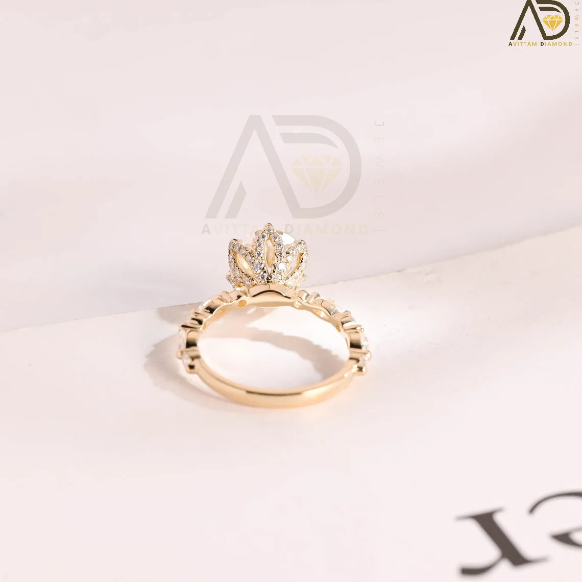 Elegant Moissanite Ring Her | 2CT Flower Anniversary | Pave Gold Jewelry

