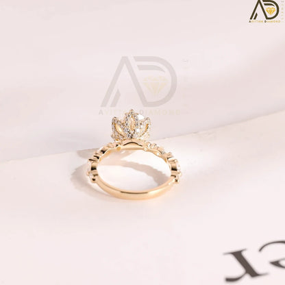Elegant Moissanite Ring Her | 2CT Flower Anniversary | Pave Gold Jewelry

