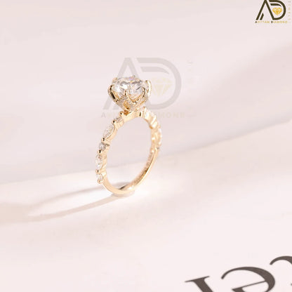 Promise Ring for Girlfriend | Floral Pave Solid Gold | Round Cut 2CT

