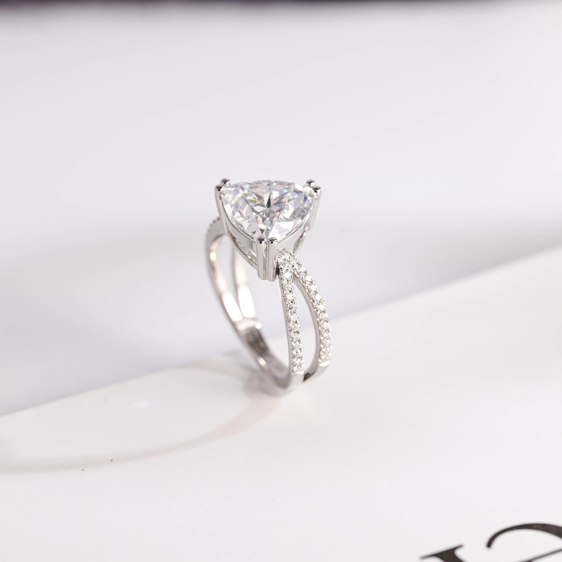Split shank moissanite ring