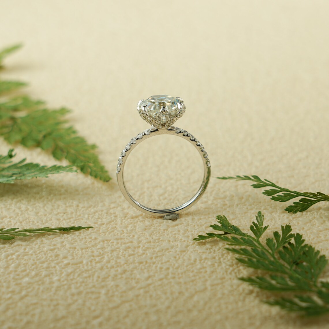 Tulip prong moissanite ring