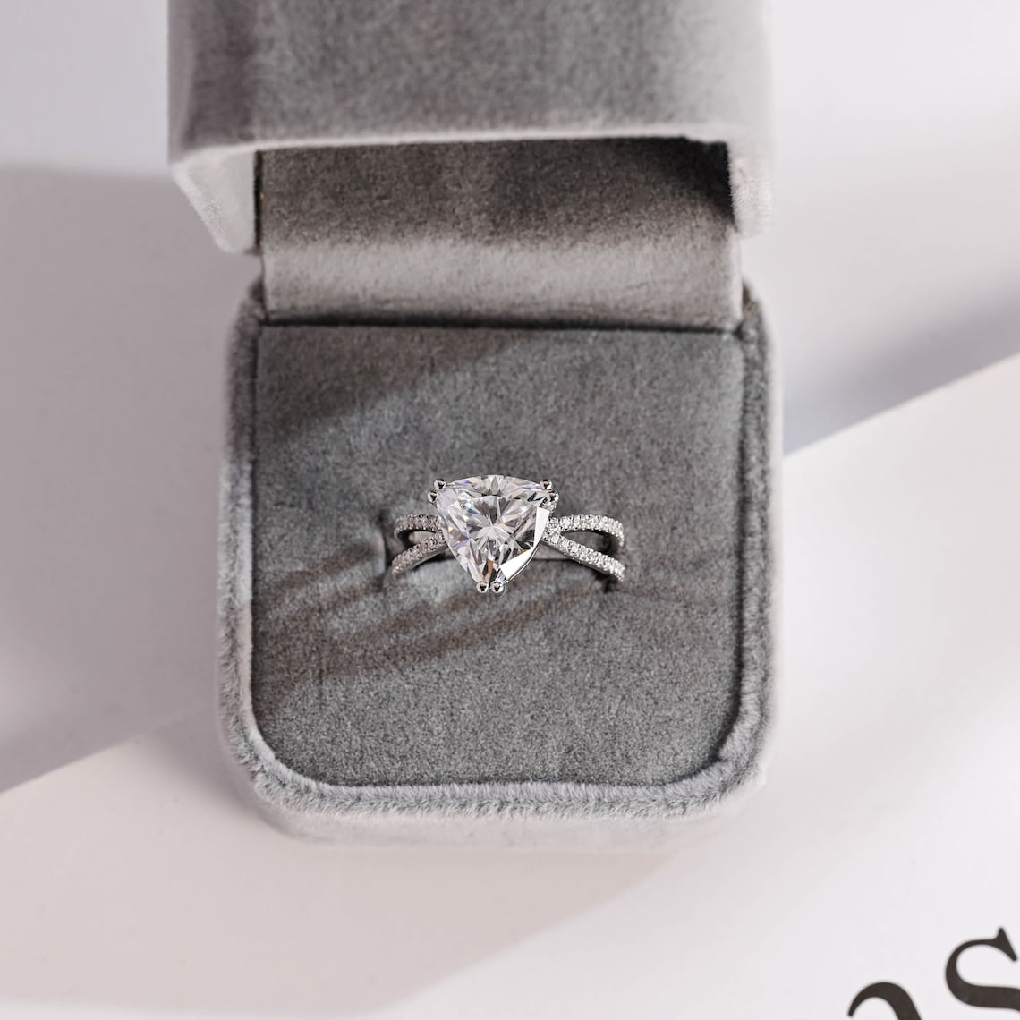 Trillion cut moissanite ring