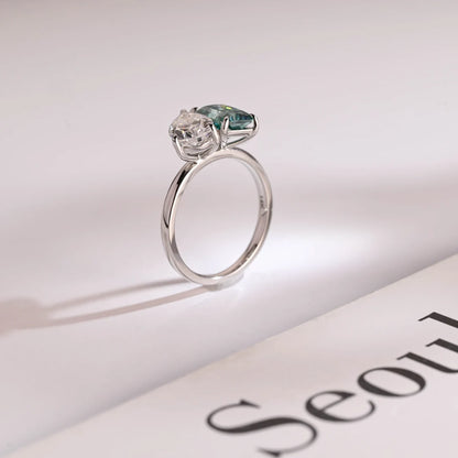Light green radiant cut ring