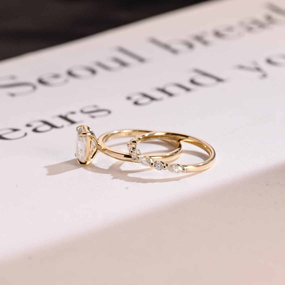 Yellow gold moissanite ring