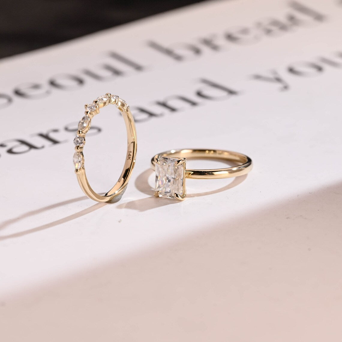 Floating pave wedding band ring