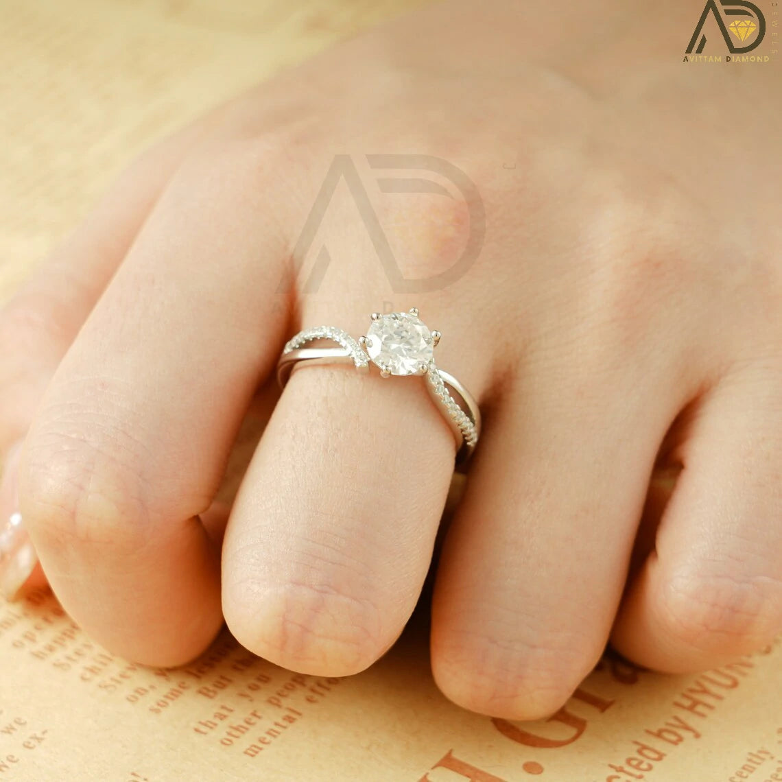 Round Cut Moissanite Sparkle | Double Shank Promise Band | Love Gift Ring

