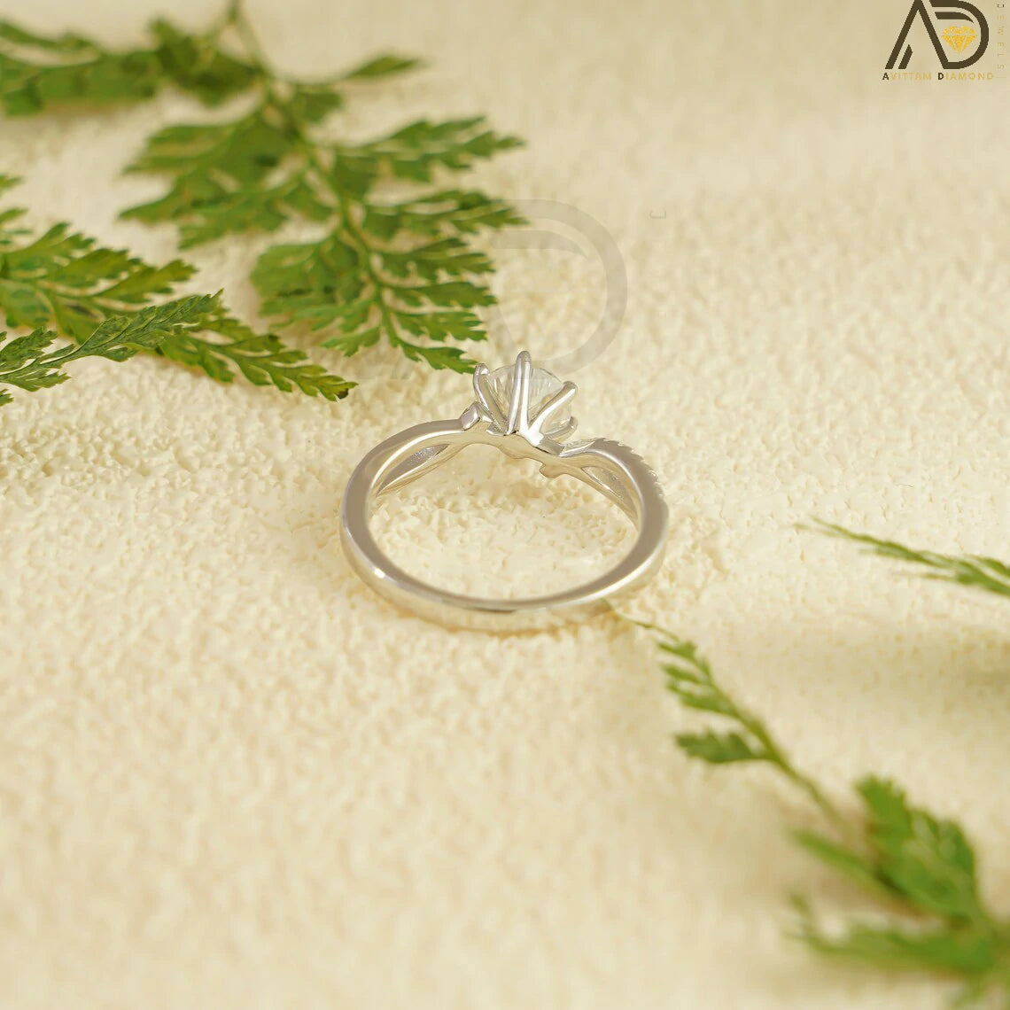 Elegant Solid Gold Ring | Twisted Open Shank Design | Moissanite Love Band


