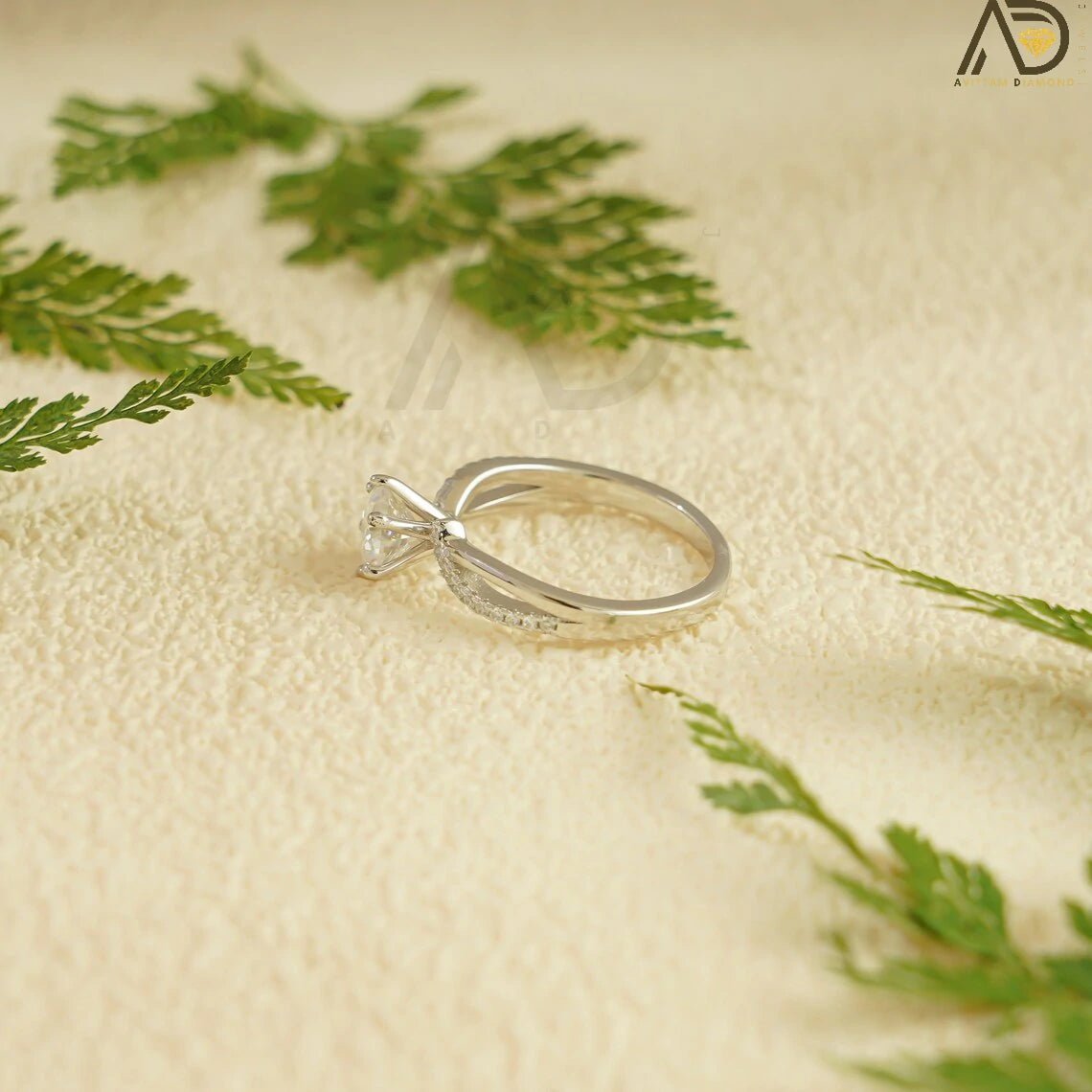Round Moissanite For Her | 18K Gold Double Band | Open Shank Engagement

