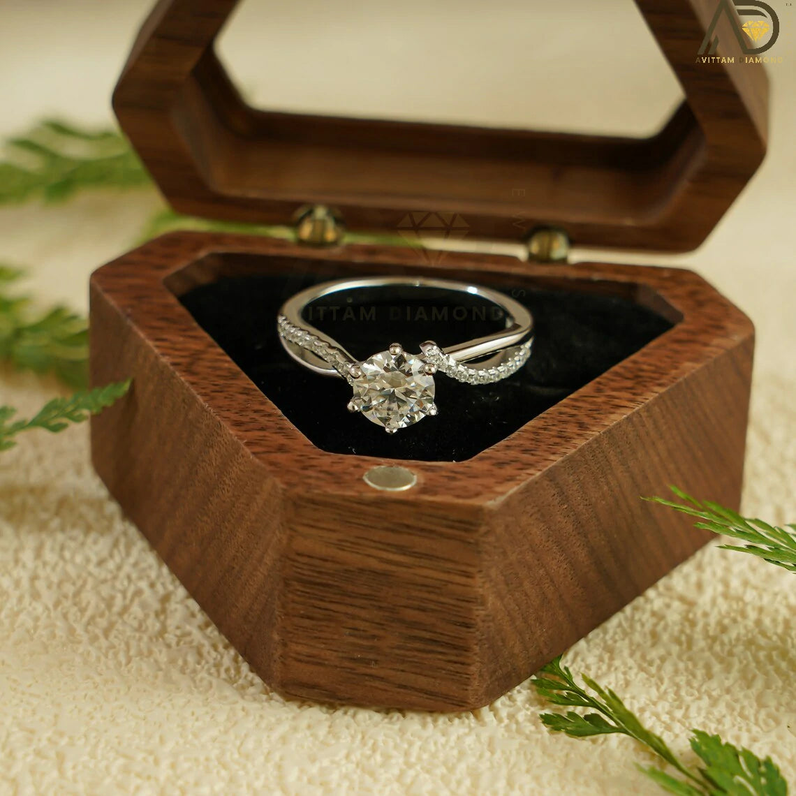 Open Shank Gold Ring | Round Cut Moissanite Band | Double Band Jewelry

