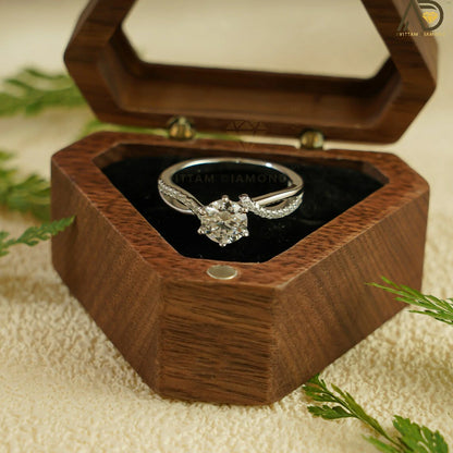Open Shank Gold Ring | Round Cut Moissanite Band | Double Band Jewelry

