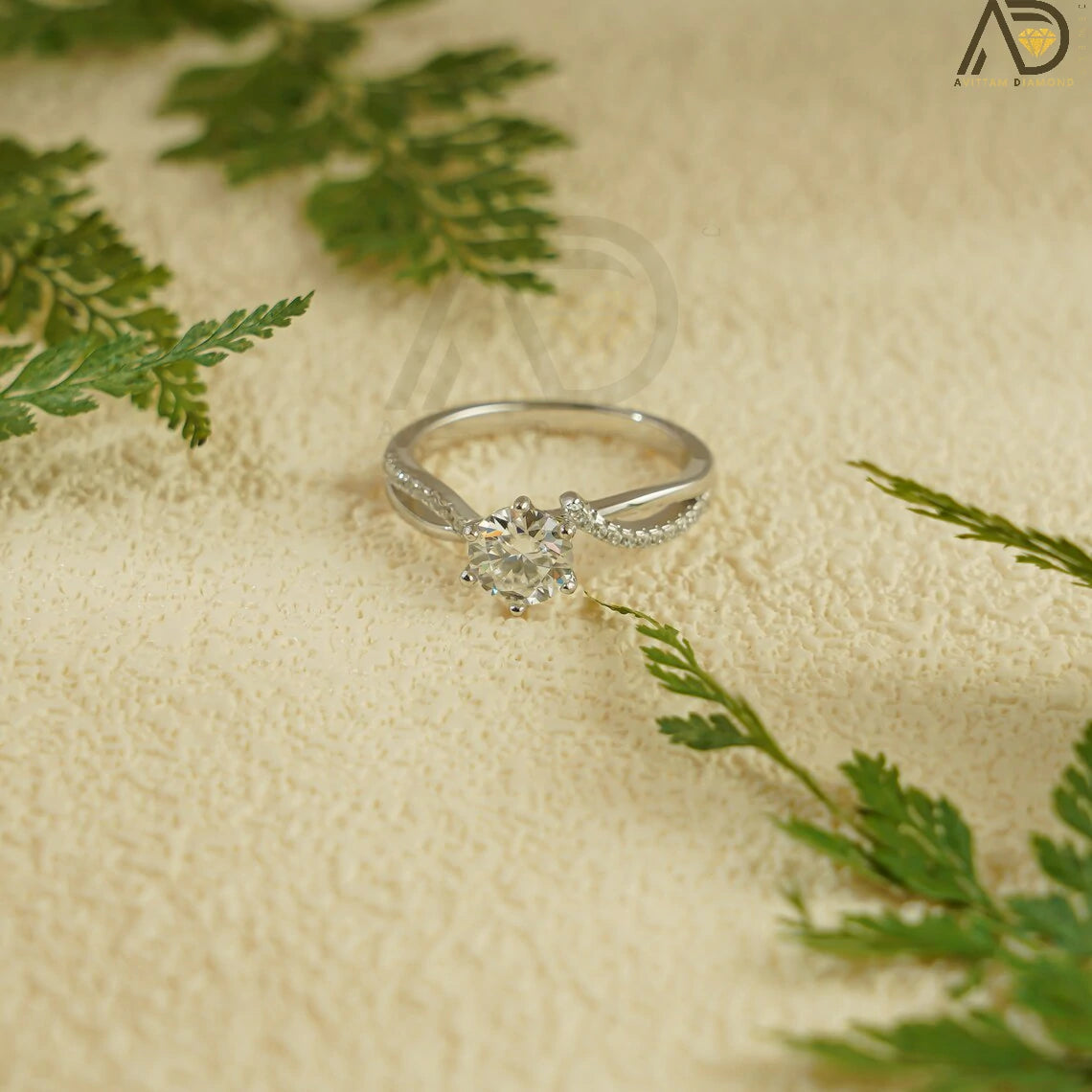 Unique Twisted Gold Band | Round Moissanite Jewelry | Promise Ring Gift

