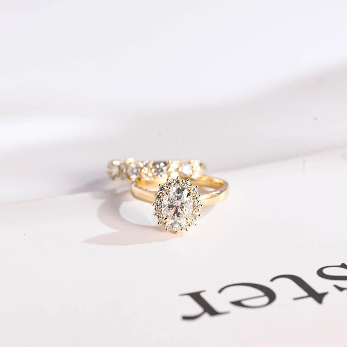 Yellow gold moissanite ring