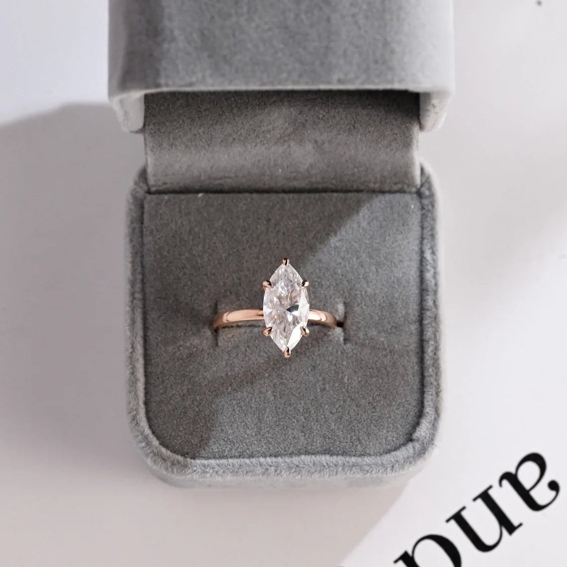 Marquise cut moissanite ring