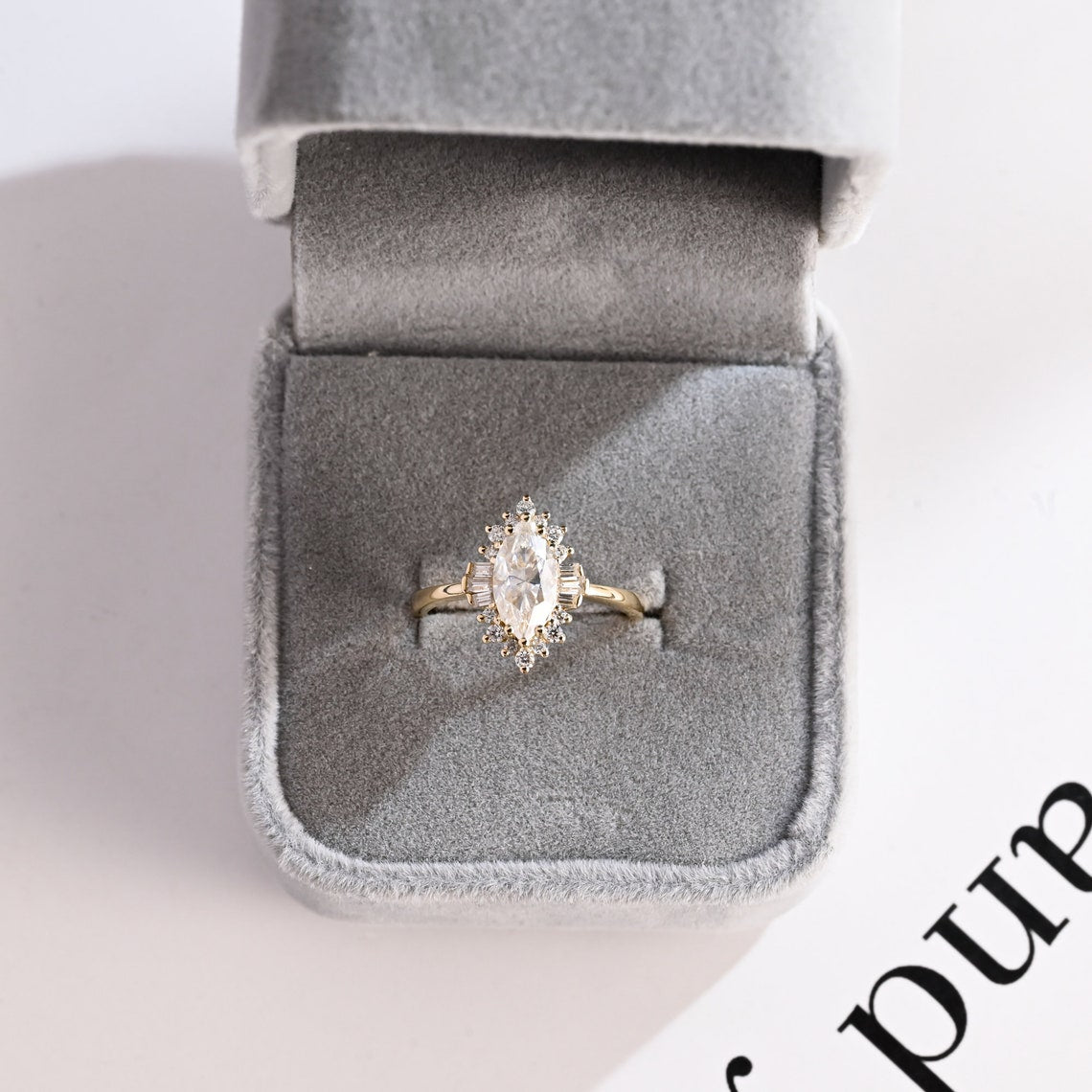 Marquise cut moissanite ring