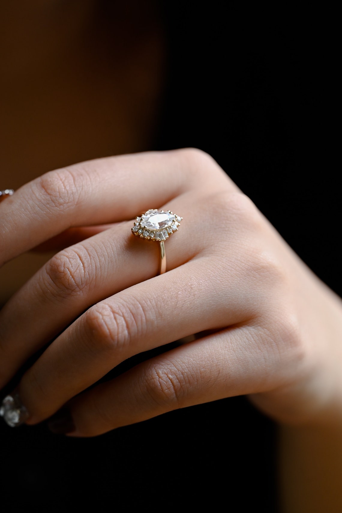Yellow gold moissanite ring