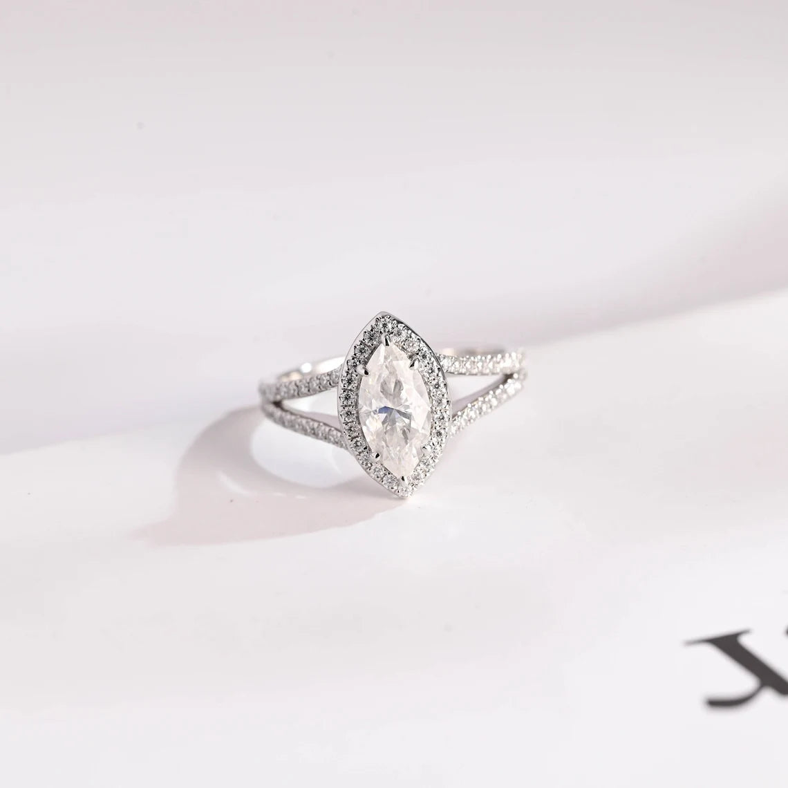 Marquise cut moissanite ring