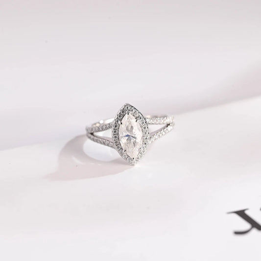 Marquise cut moissanite ring
