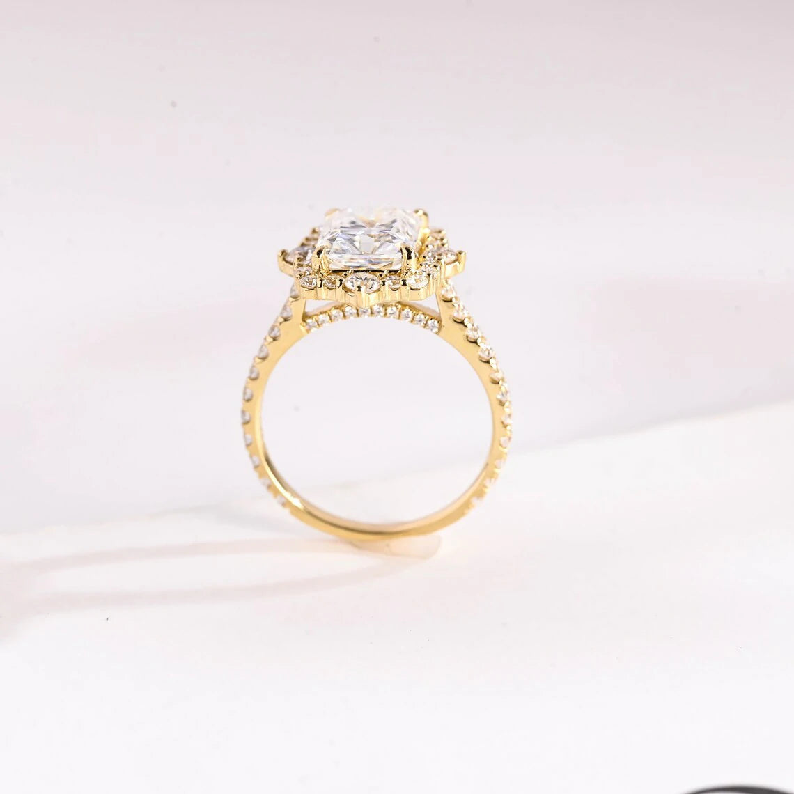 Halo of Light | Pavé Gold Band | Radiant Cut Moissanite

