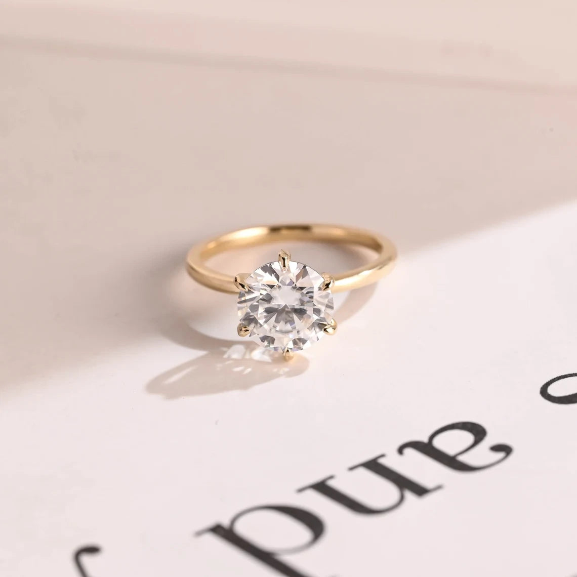 Solid Gold Moissanite Ring | Minimalist Engagement Band | Gift for Her

