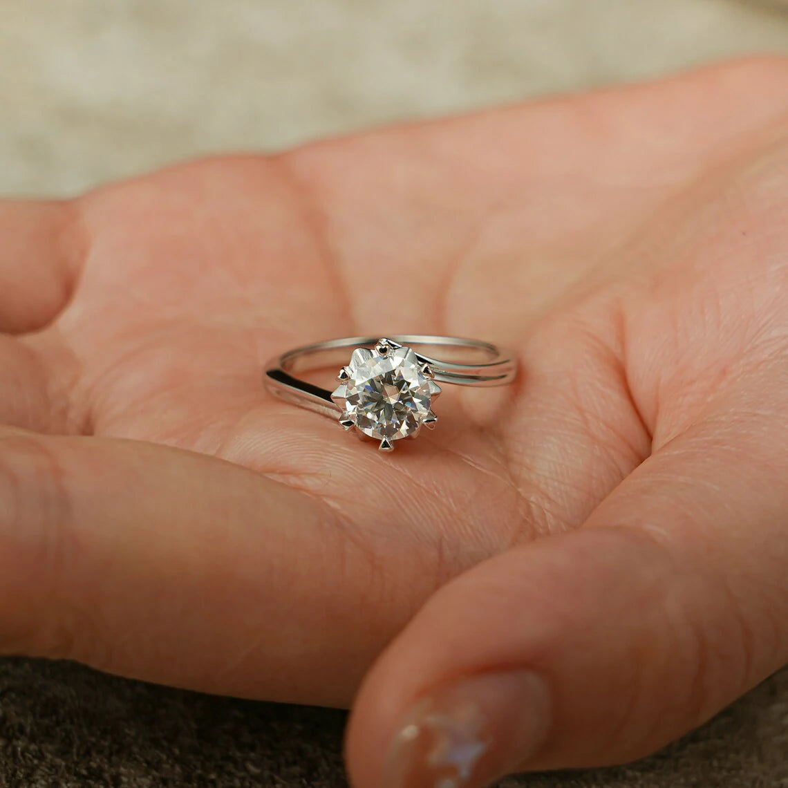 Solid Gold Sunflower Band | Round Cut Center Stone | Handmade Jewelry

