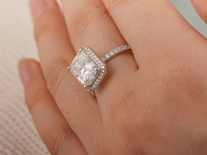 moissanite ring with diamonds | radiant cut promise ring | radiant cut bridal set
