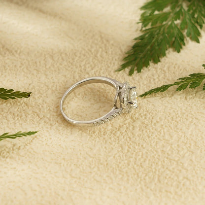 Round Center Moissanite Ring | Pave Solid Gold Band | Romantic Proposal

