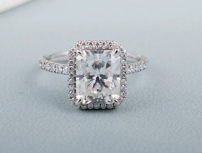 moissanite engagement ring | hidden halo moissanite ring | pavé moissanite band
