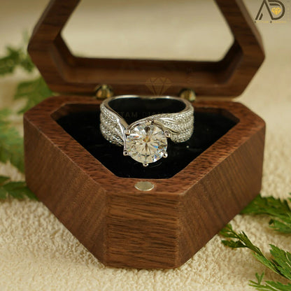 Round Moissanite Ring | Twisted Gold Band | Elegant Jewelry